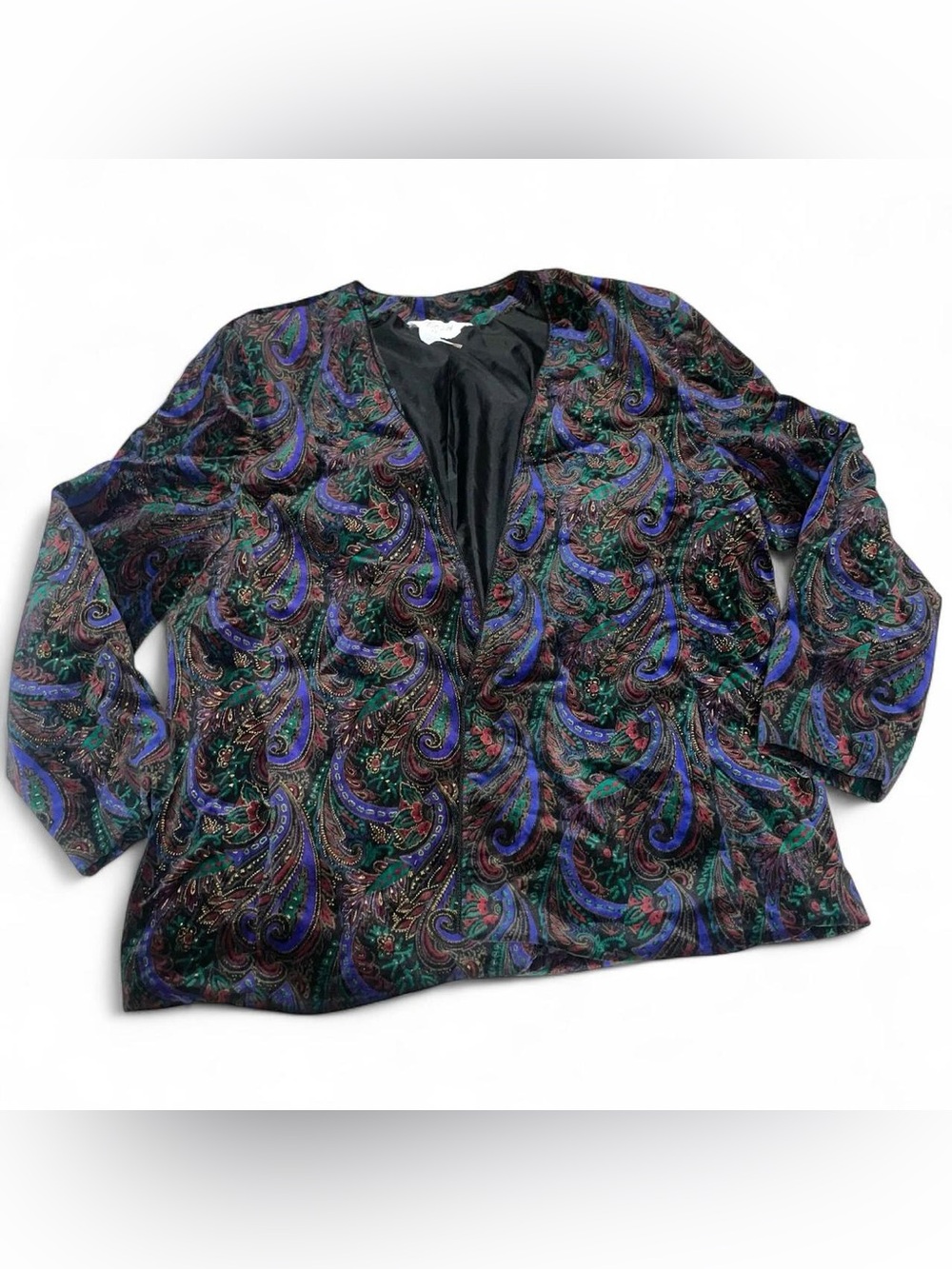 Vtg Tan Jay Black Paisley Velvet Blazer Jacket